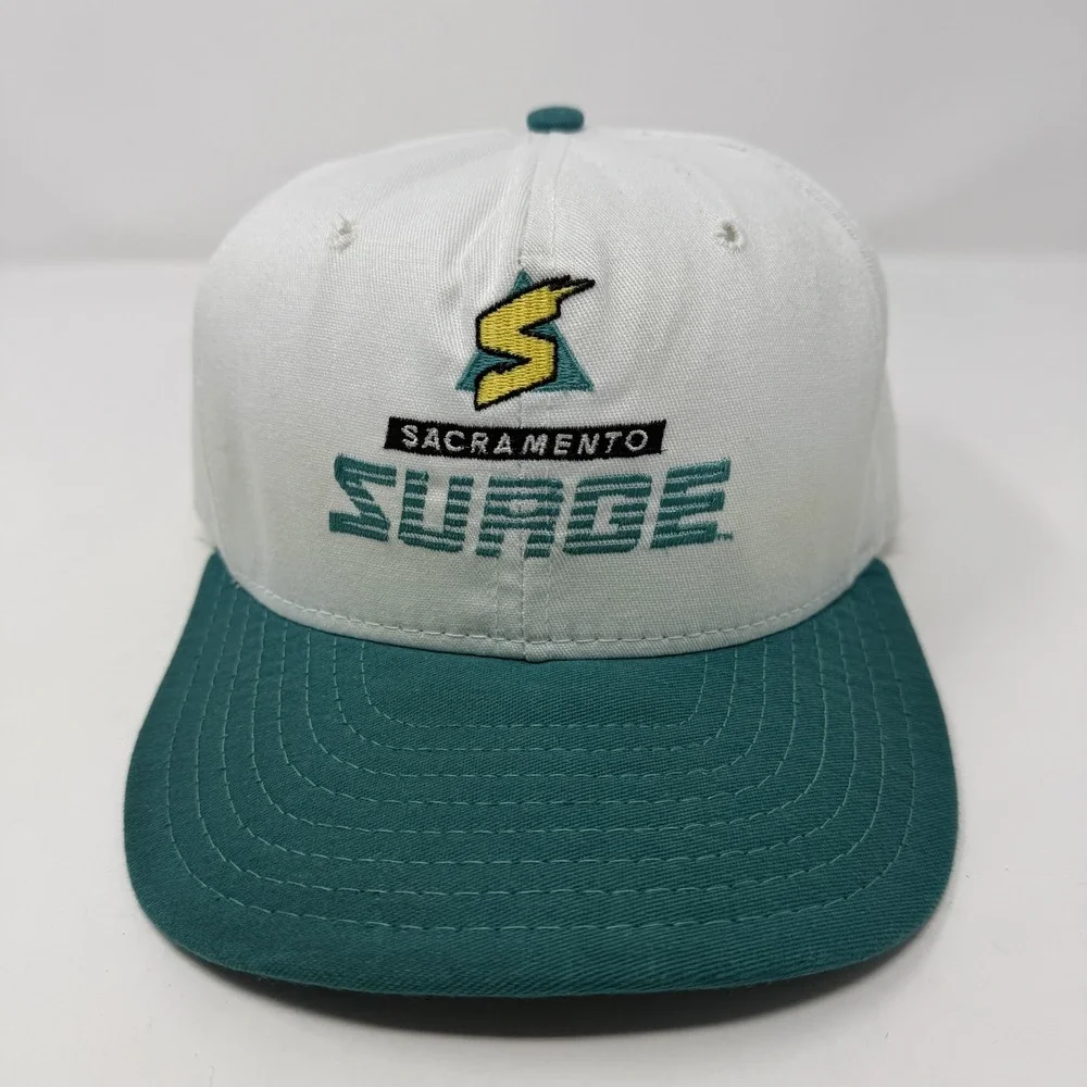 Vintage Sacramento Surge Hat Cap Snap Back One Size White Teal WLAF Football 90s